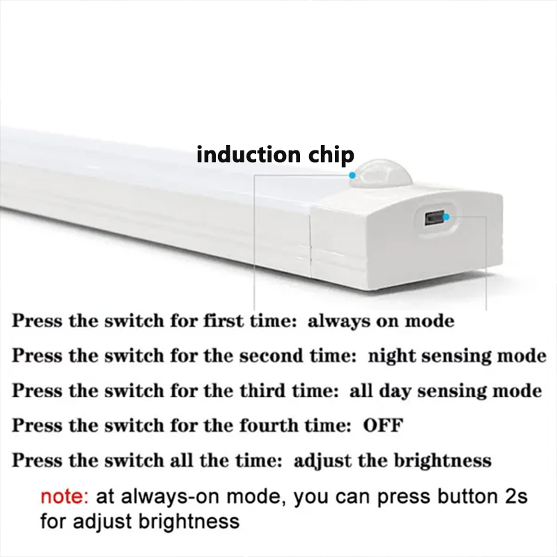 PIR Motion Sensor LED Under Cabinet Lamp Dimmable Rechargeable Night Light Stairs Closet Room Aisle Tube Bar Detector Bulb