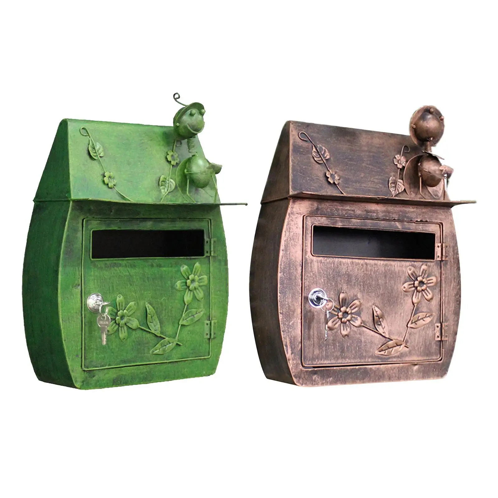 Wall Mount Mailbox Lockable Retro Outdoor Iron  Vertical Letter Box