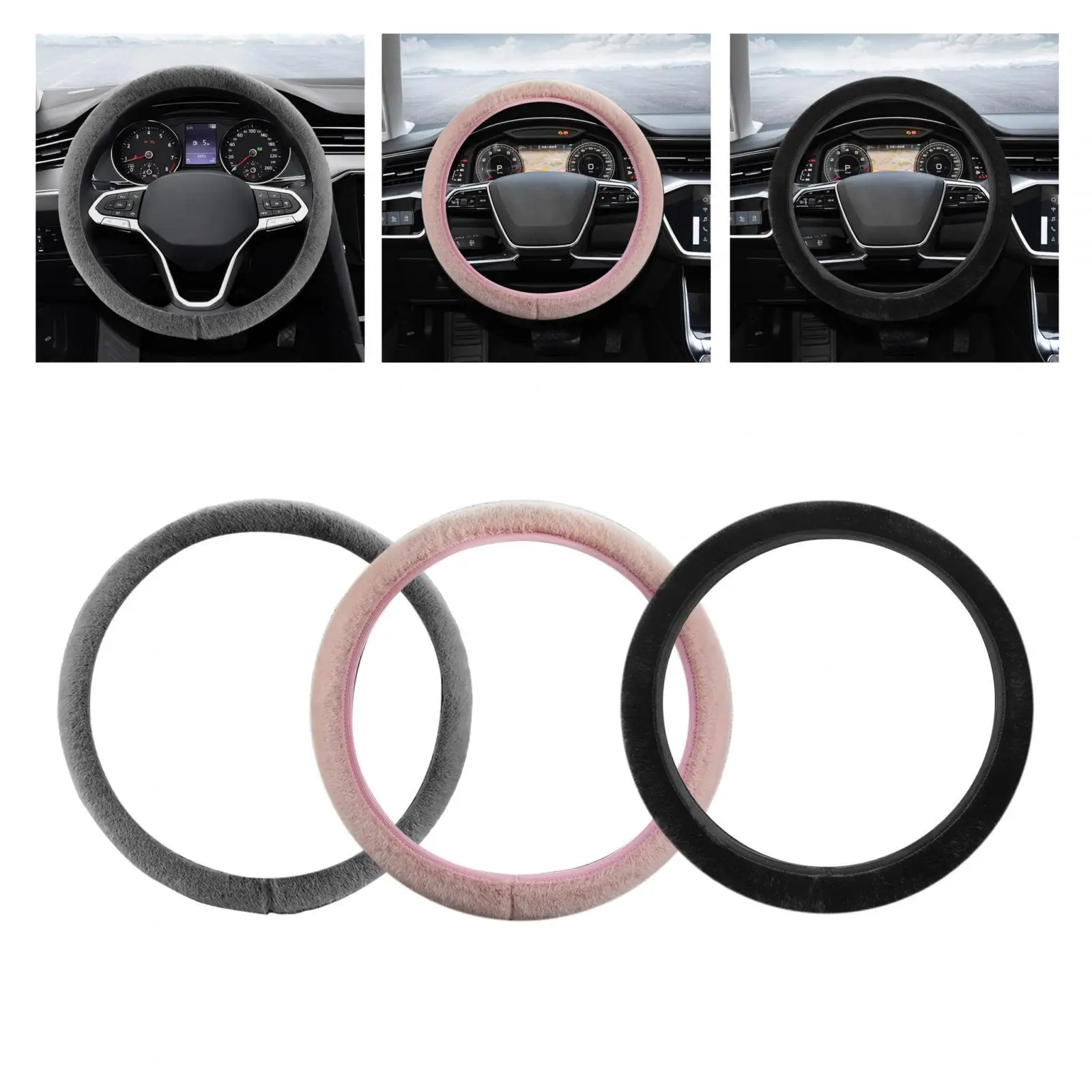 38cm Soft Plush Car Steering Wheel Cover Sturdy Stylish Lightweight Convenient Assemble Breathable Comfortable Grip Accessory
