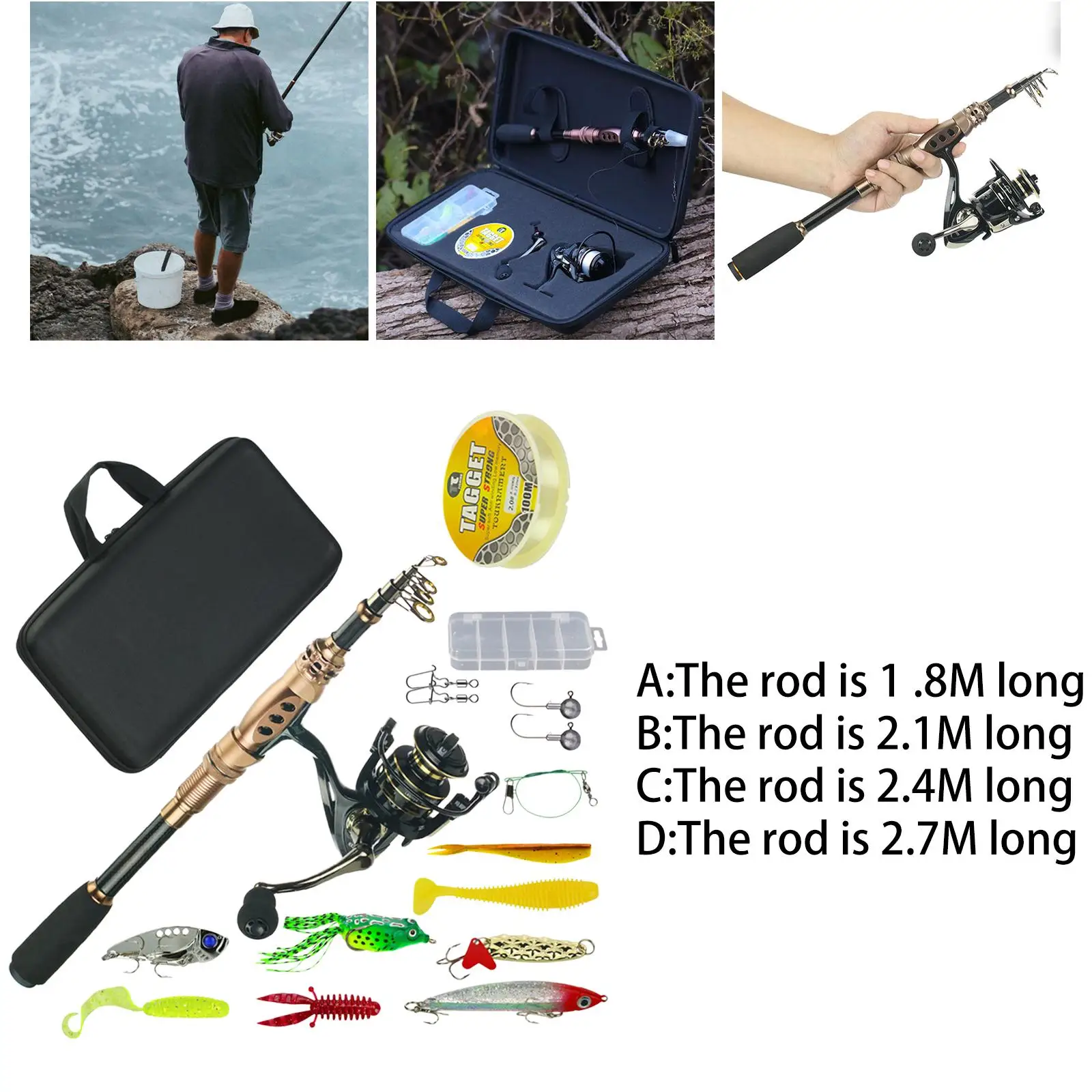 Fishing Rod Combos Set Fishing Tackle  Reels Carrier Bag for Travel
