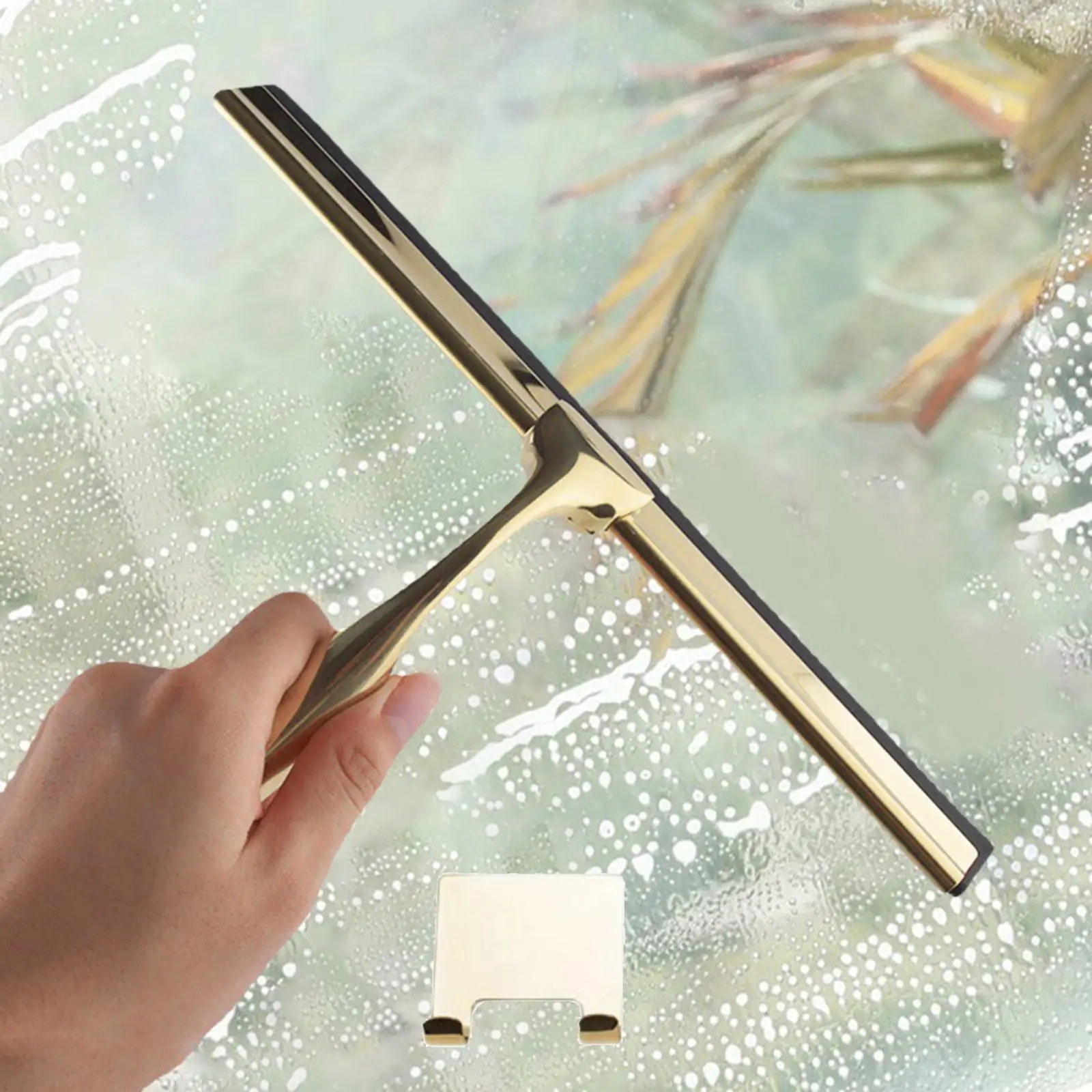 Glass Wiper with Hook Holder Stainless Steel Squeegee for Bathroom Sink Home