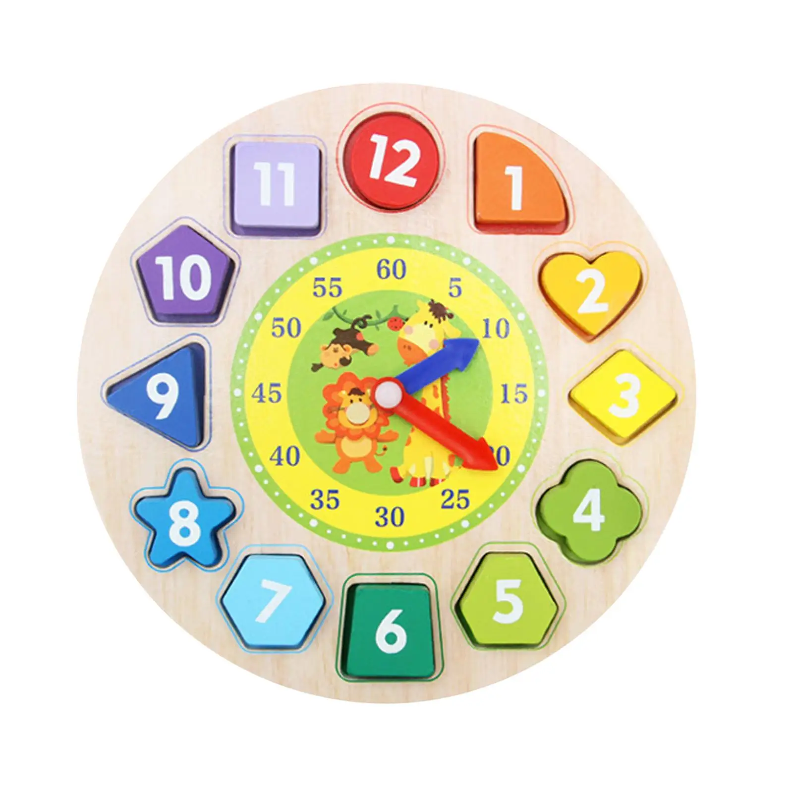 Wooden Time Clock Toy Early Learning Puzzle Stacking Jigsaw for Kids