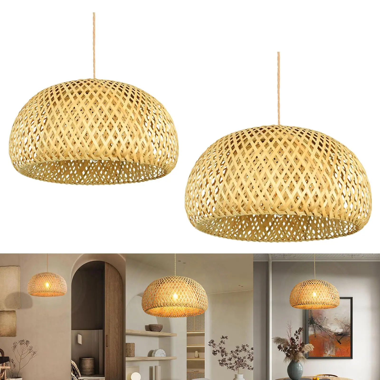 Woven Bamboo Ceiling Lights Lampshade Pendant Light Cover Natural Pendant Hanging Light Lampshade for Bar Shop Office Restaurant