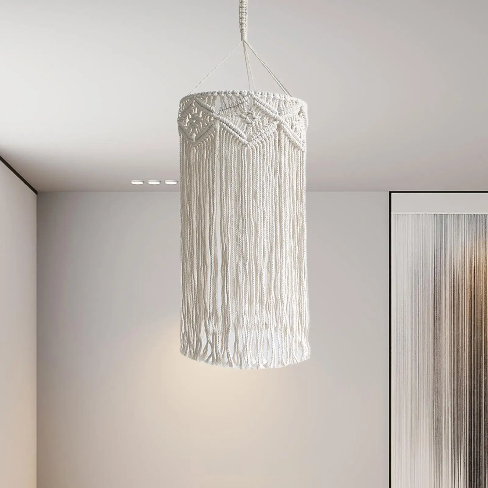 Bohemian Hanging Macrame Light Shade Versatile Ceiling Light Cover Lampshade Handmade for Balconies, Restaurants, Cafes, Hotels