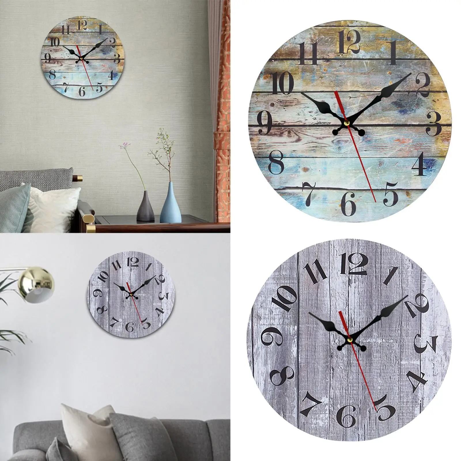 Rustic Hanging Clocks Battery Operated Silent Quartz Clock 9.8inch Wood Wall Clock for Farmhouse Bedroom Office Home Bedside