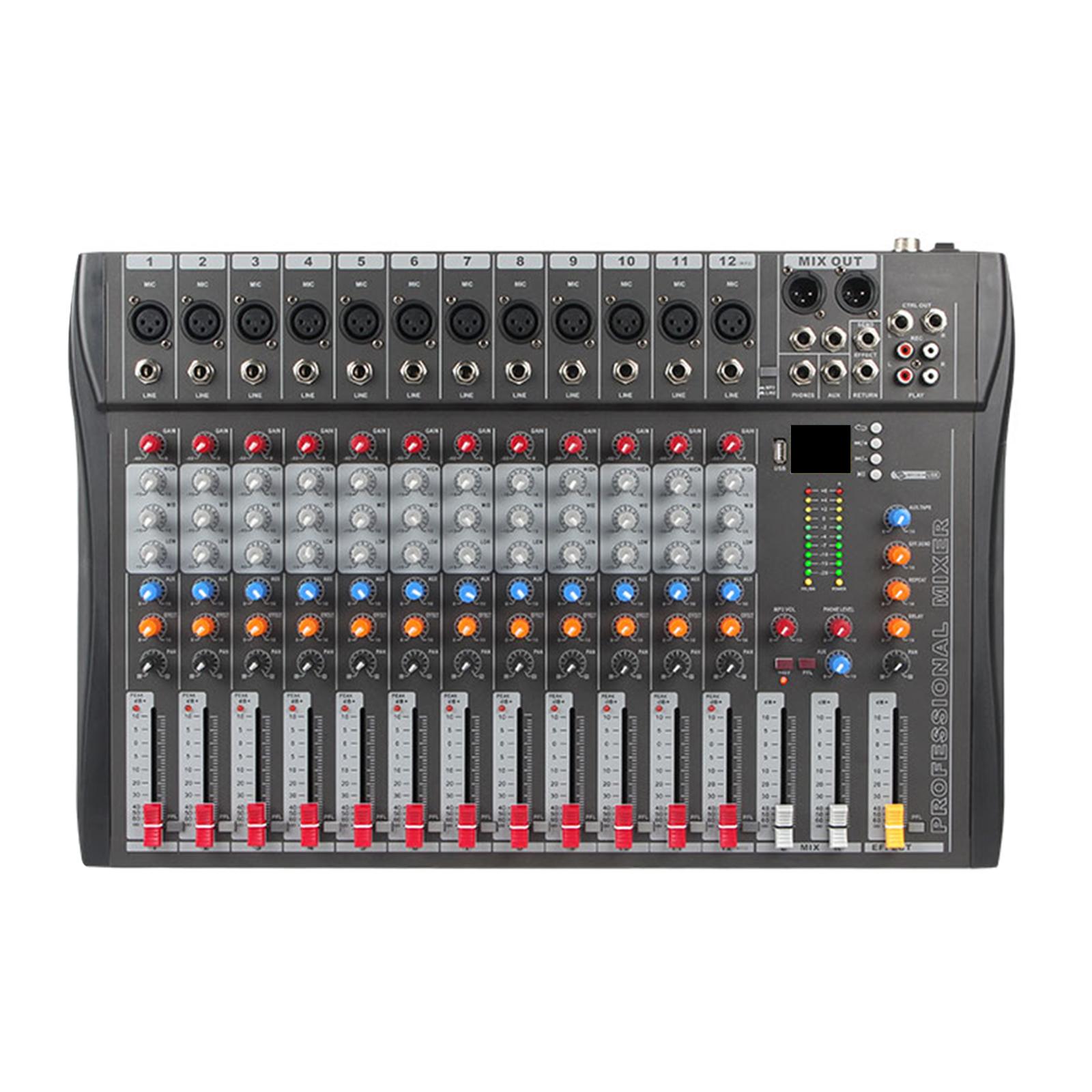 12 Channel Studio Audio Mixer TRS Input Sound Mixing Console for Family KTV Campus Speech Meeting Karaoke Interface Mixing Board