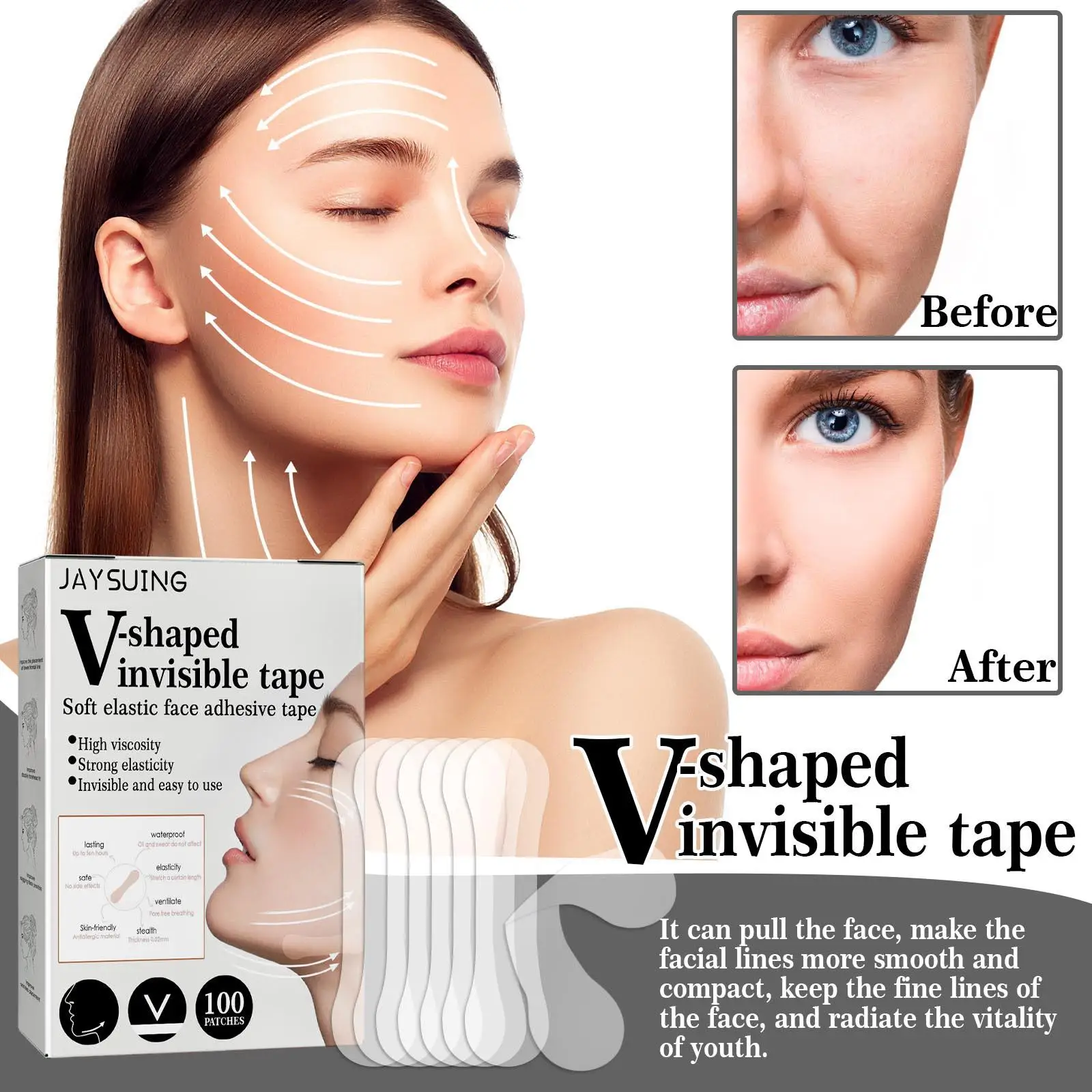 100 Face Lift Tape Lifting Elasticity Slimming Strap for Reduce Fine Lines