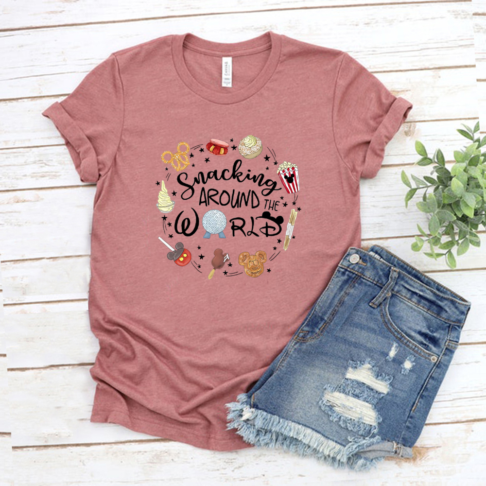 Snacking Around The World T-Shirt Epcot T-Shirt Unisex T-Shirt Kurzarm Grafik T-Shirts Passende Shirts Casual Tops T-Shirts – Detail 8