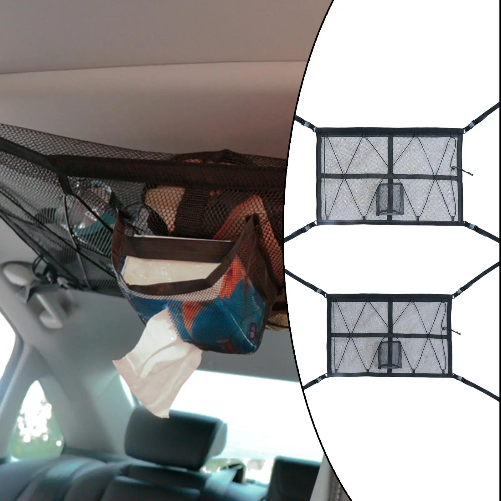  Pocket Double Layer Interior with Zipper Organizer Car Tents Adjustable Bag for SUV Most  Four Roof Armrests Luggage