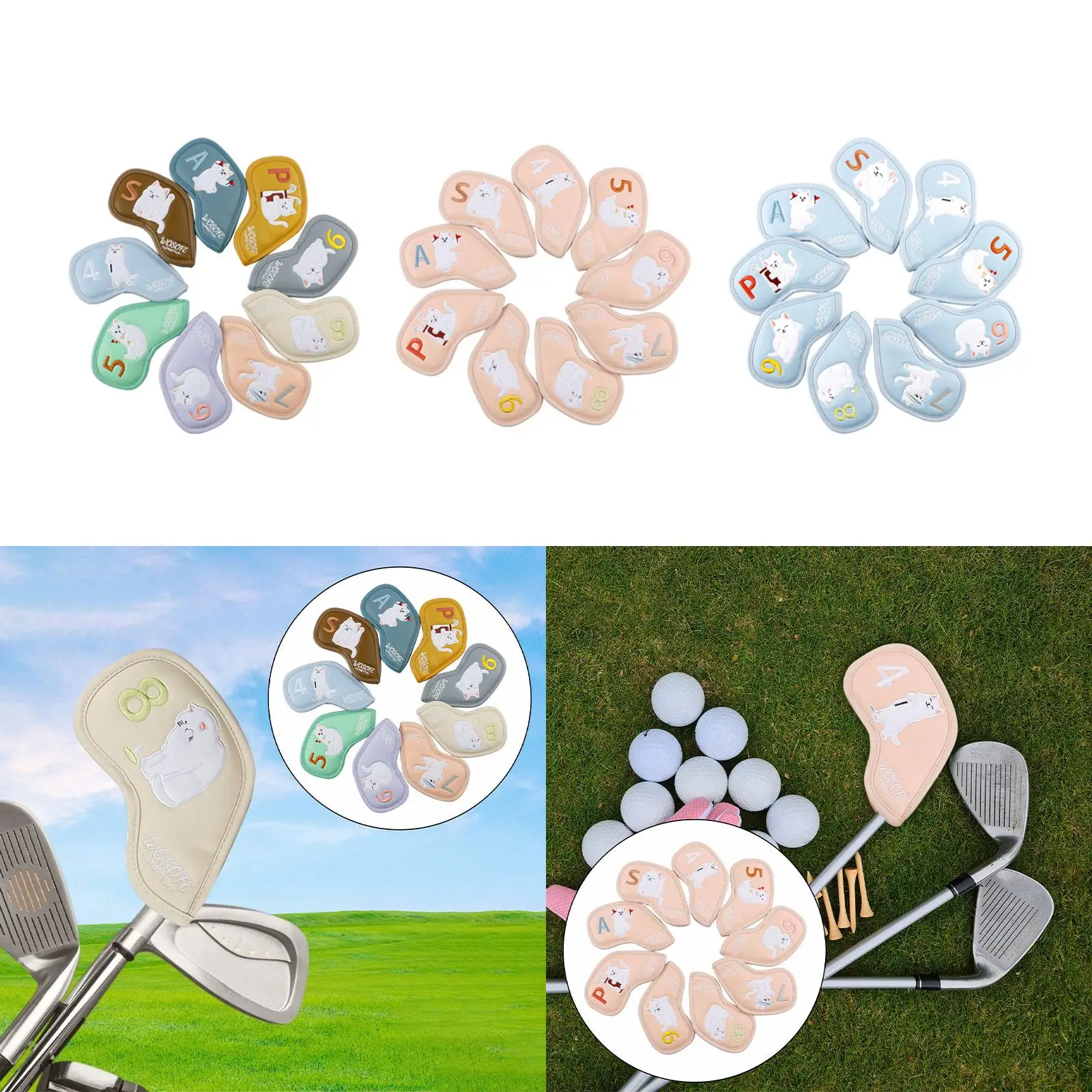 9Pcs Golf Iron Covers Set Golf Club Headcovers 4,5,6,7,8,9,A,S,P PU Leather