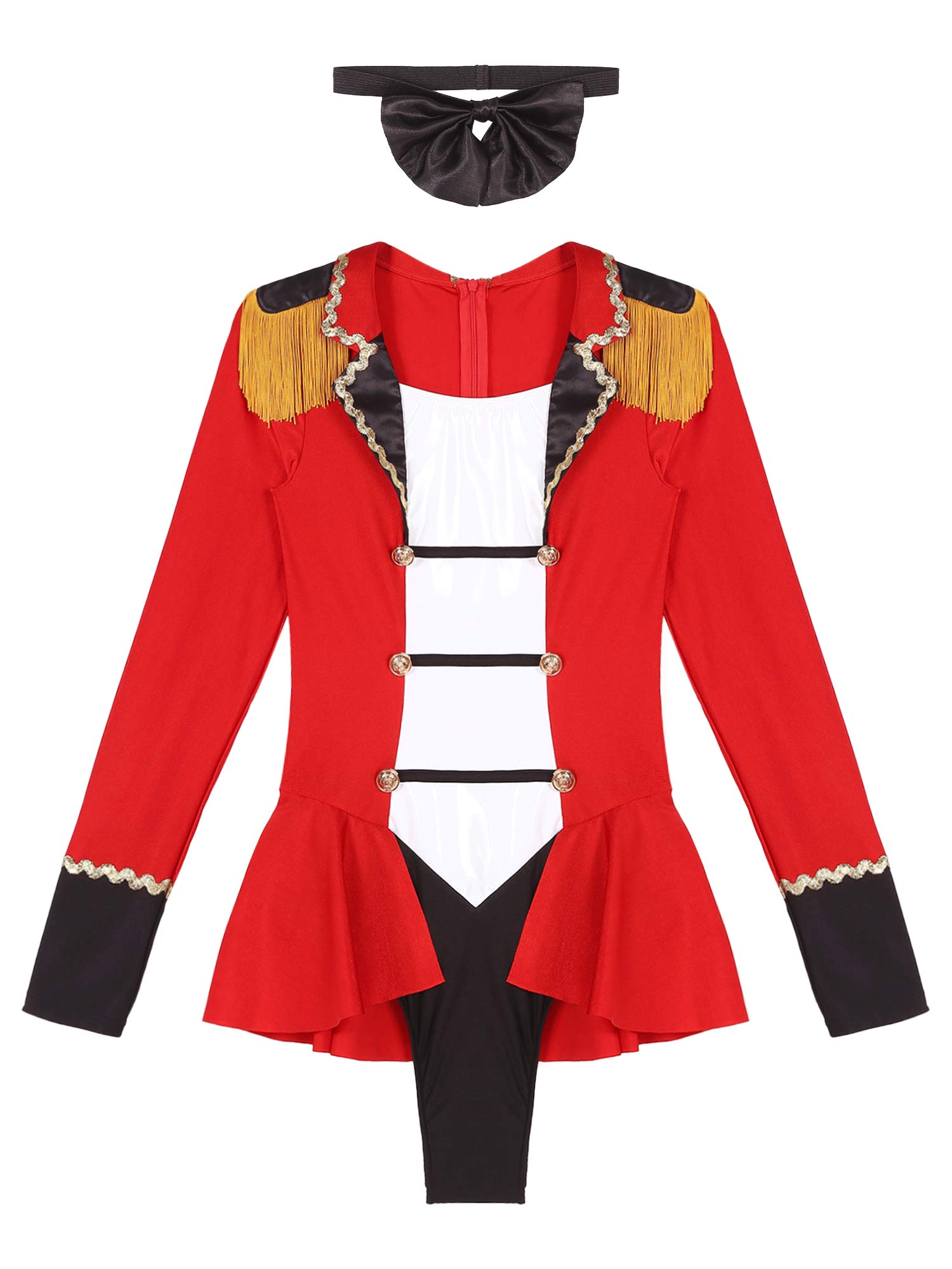 Frauen Ringmaster Lion Tamer Kostüm Circus Trainer Magier Cosplay Fancy Kleid Halloween Showman Umsäumte Body mit Fliege – Detail 5