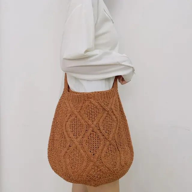LAIBMFC Women's Crochet Tote Bag Knitted Shoulder Crossbody Handbags Aesthetic Shopping Bag Cute Purses Crocheted Hobo Bag, Size: 12.9, White