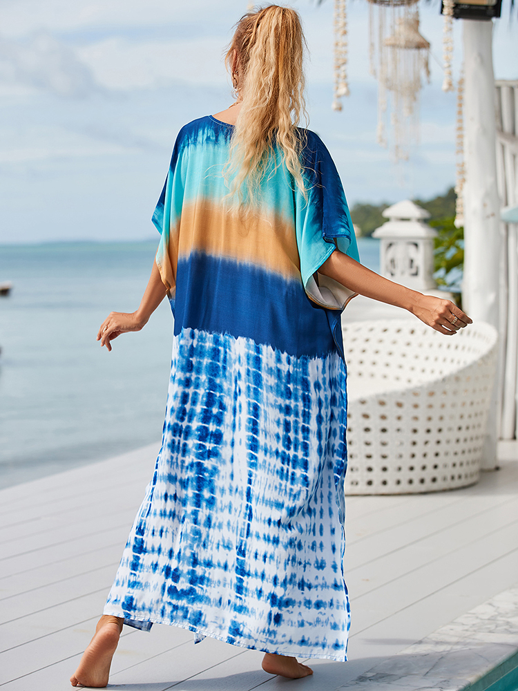 maiô cobrir vestido boêmio imprimir colorido solto rayon robe de plage kaftan pareos vestido longo biquíni cobrir