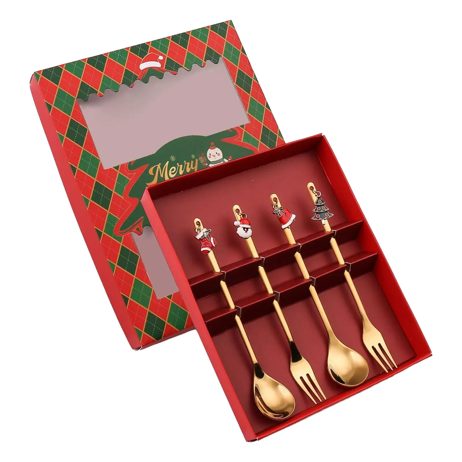 Xmas Cutlery Kits Christmas Forks and Spoons Set Reusable Dessert Spoon Xmas