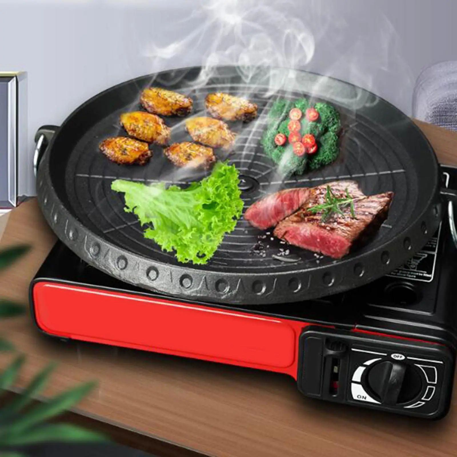 Frying Pan Griddle with Handle Cookware Grill Pan Indoor Outdoor Barbecue Picnic