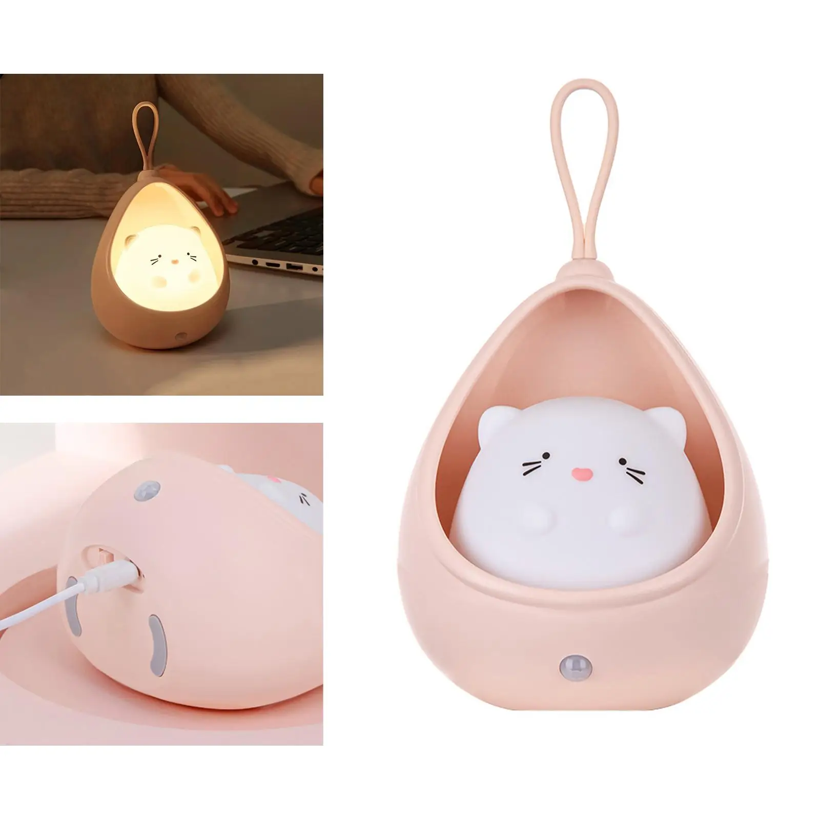Cute LED Night Light Motion Sensor Lamp USB Rechargeable Induction Light Children Kids for Stairs Indoor Kitchen Bedroom Cabinet