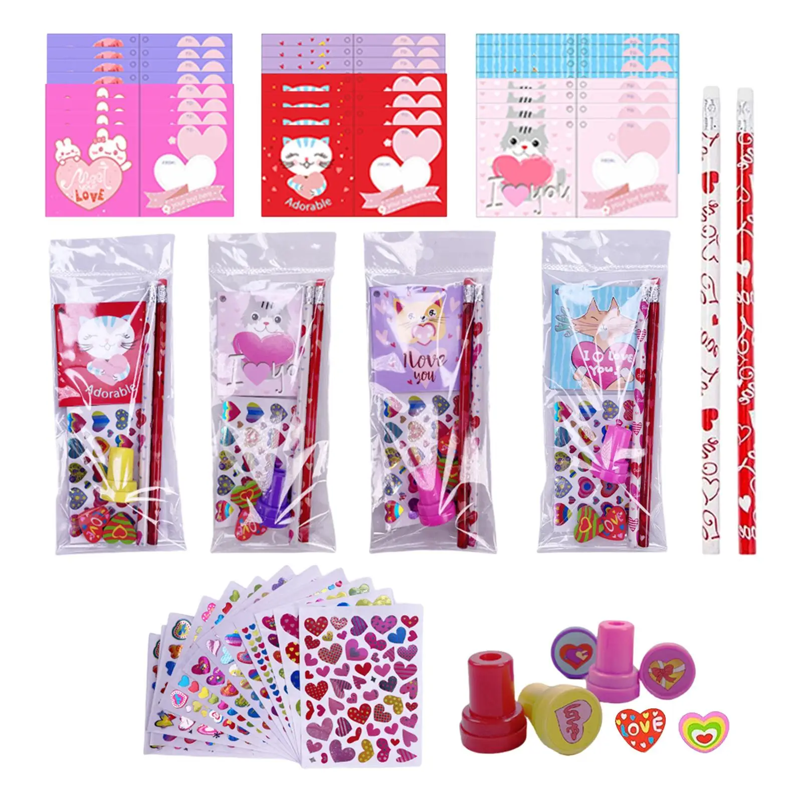 Valentine`s Day Party Favors Love Celebration Toys DIY Gift Set Valentines Day Stationery Set for Kids Children Friend Boys