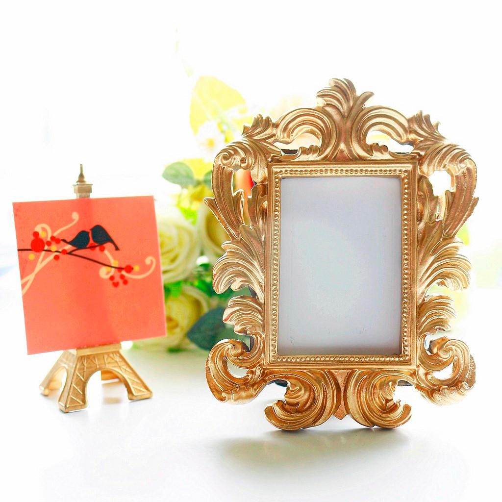 Glitters Golden Baroque Photo Frame Resin Stand Photo Picture Frame DIY Place Name Card Holder for Desk or Wall