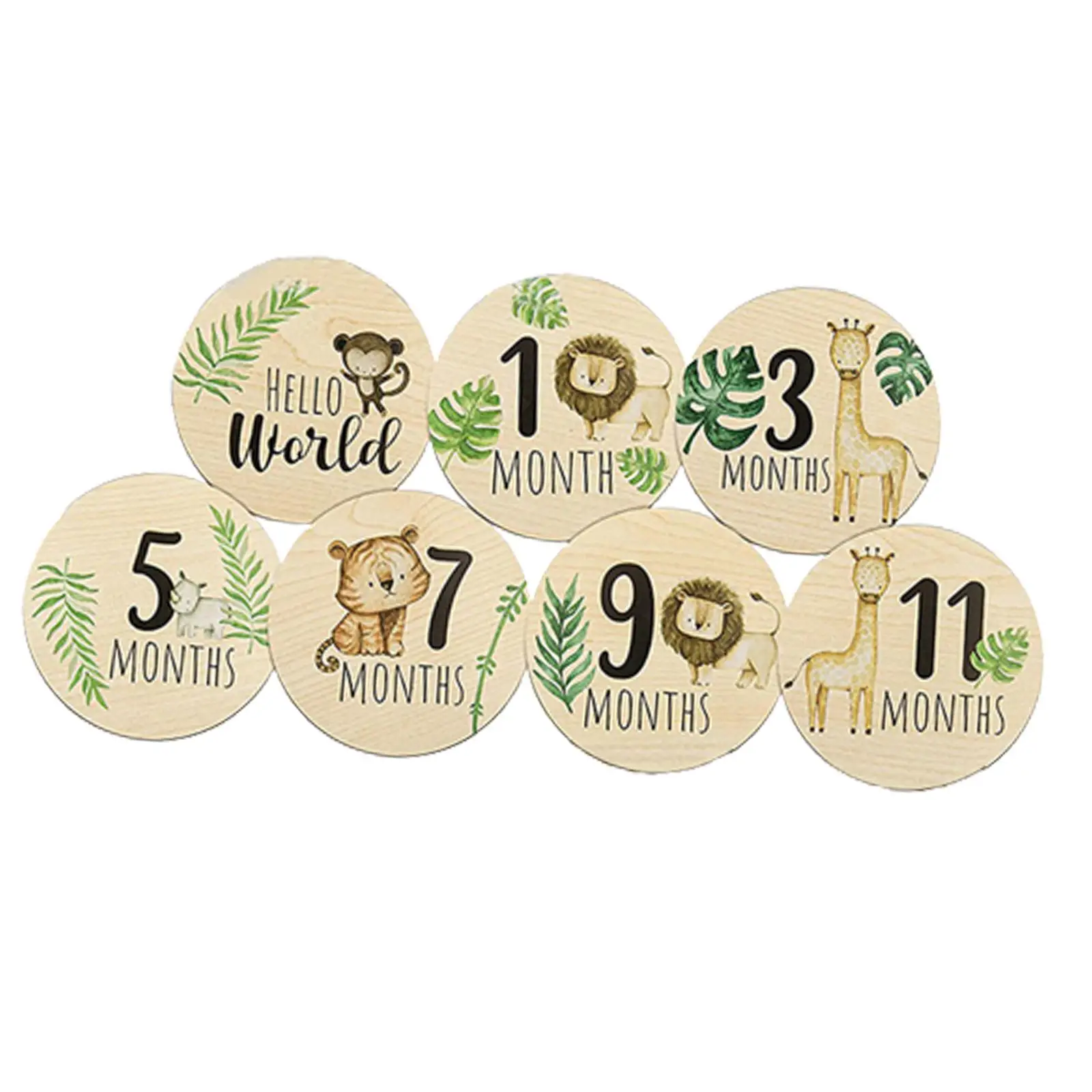 7x Wooden Baby Milestone Cards Double Sided Discs Newborn Photography Props Milestone Markers for Baby Shower