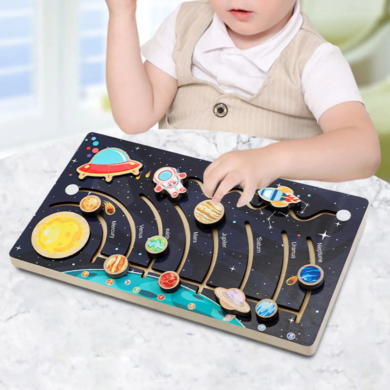 Wood Planets Game Educational Learning Toy Jigsaw Planet Matching Science Toy for Kids Children