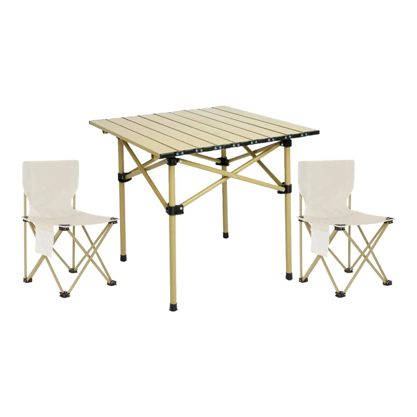 Camping Folding Table Chair Set Steel Camping Table with 2 Stools, Patio Folding