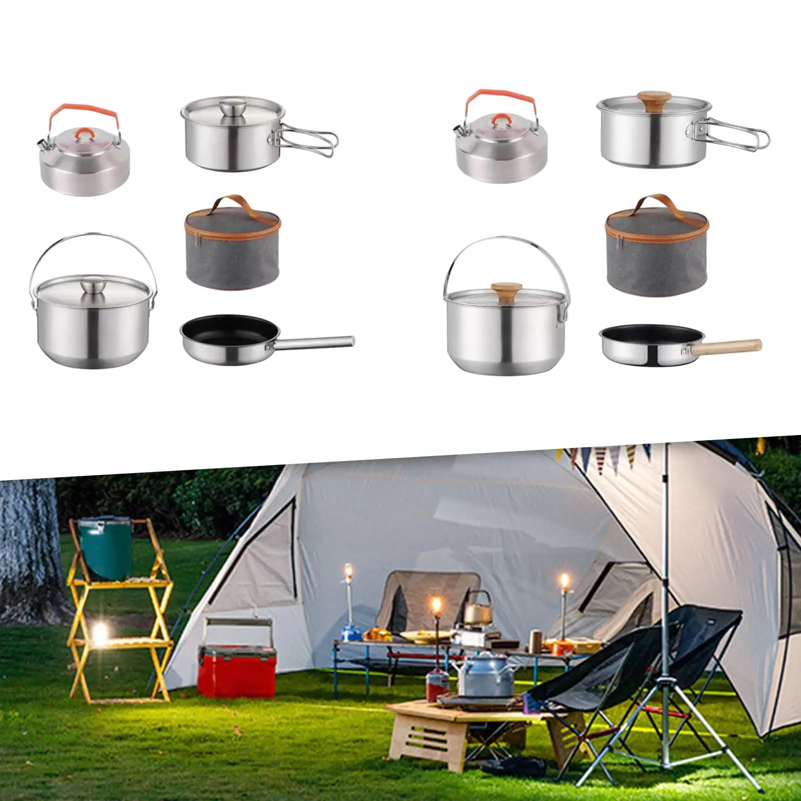 Camping Cookware Kit Cooking Set Tableware Hanging Pot Nonstick Cookset with Kettle for Dinner Hiking Travel Fishing Indoors