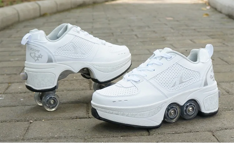 Four-Wheel Dual-Use Skating Shoes Double-Row Roller Men's Casual Sneakers Women's Men's Sport Walking Running Shoes