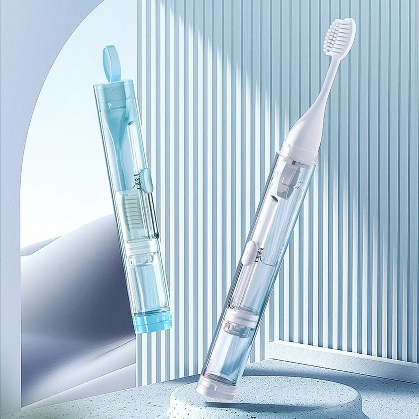 Creative Portable Travel Toothbrush Set Soft Bristle with Built in Toothpaste Tube Folding Toothbrush for Hiking Travel School