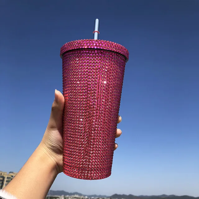 Luxury 304 Stainless Steel Full Bling Diamond Tumber Durian Coffee Mug  Insulated Shiny Tumbler With Straw Beer Water Cup Bottle