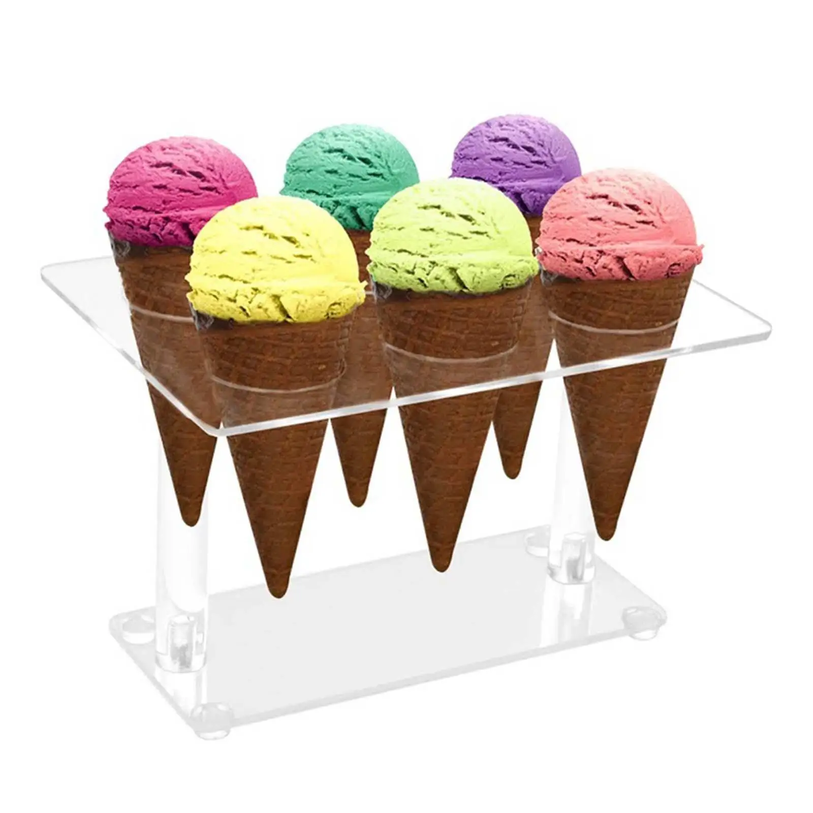 6 Holes Ice Cream Cone Display Stand Transparent for Weddings , Buffets Reusable Easily Install Party Supplies