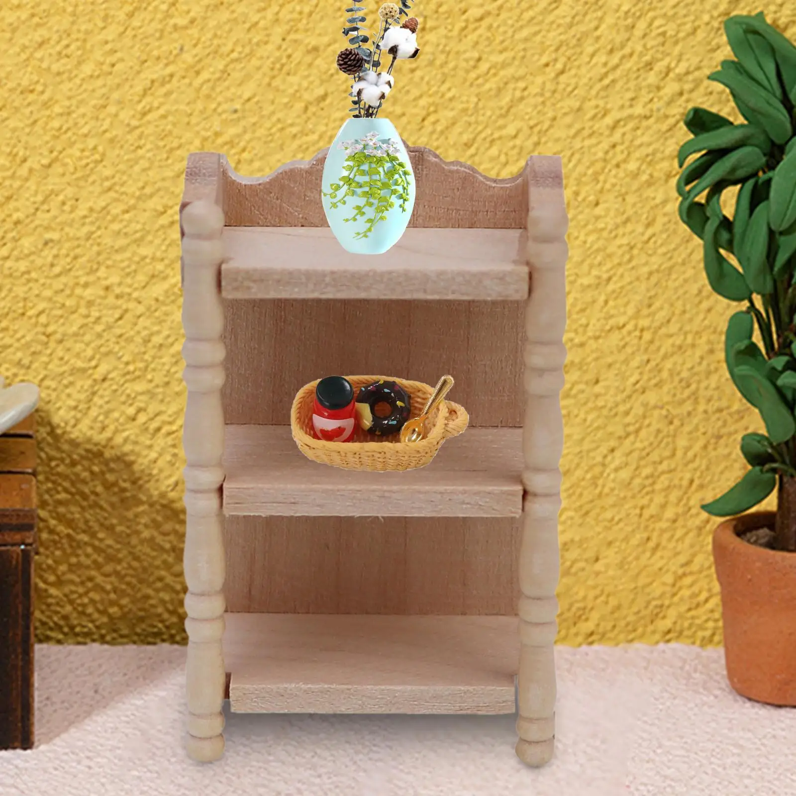 1:12 Scale Dollhouse Rack Dollhouse Bookshelf Dollhouse Storage Shelf for Pretend Toys Micro Landscape Dollhouse Accessory Decor