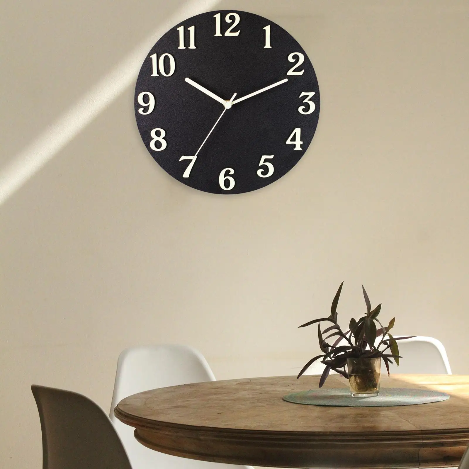 Simple Luminous Wall Clock Wooden Hanging Clock Light in The Dark Non Ticking Silent Battery Operated for Home Bedroom Kitchen