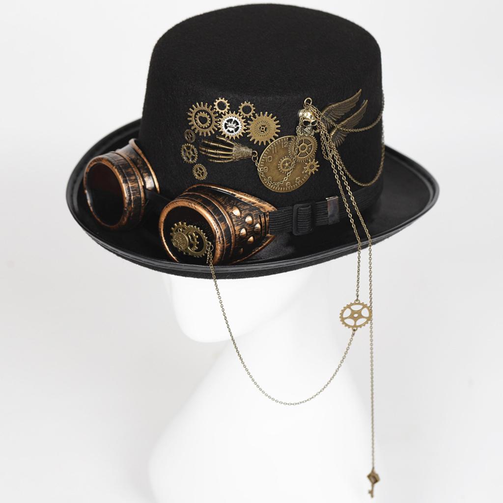 Deluxe Steampunk Top Hat with Goggles Cosplay Party Vintage Gears for Adult