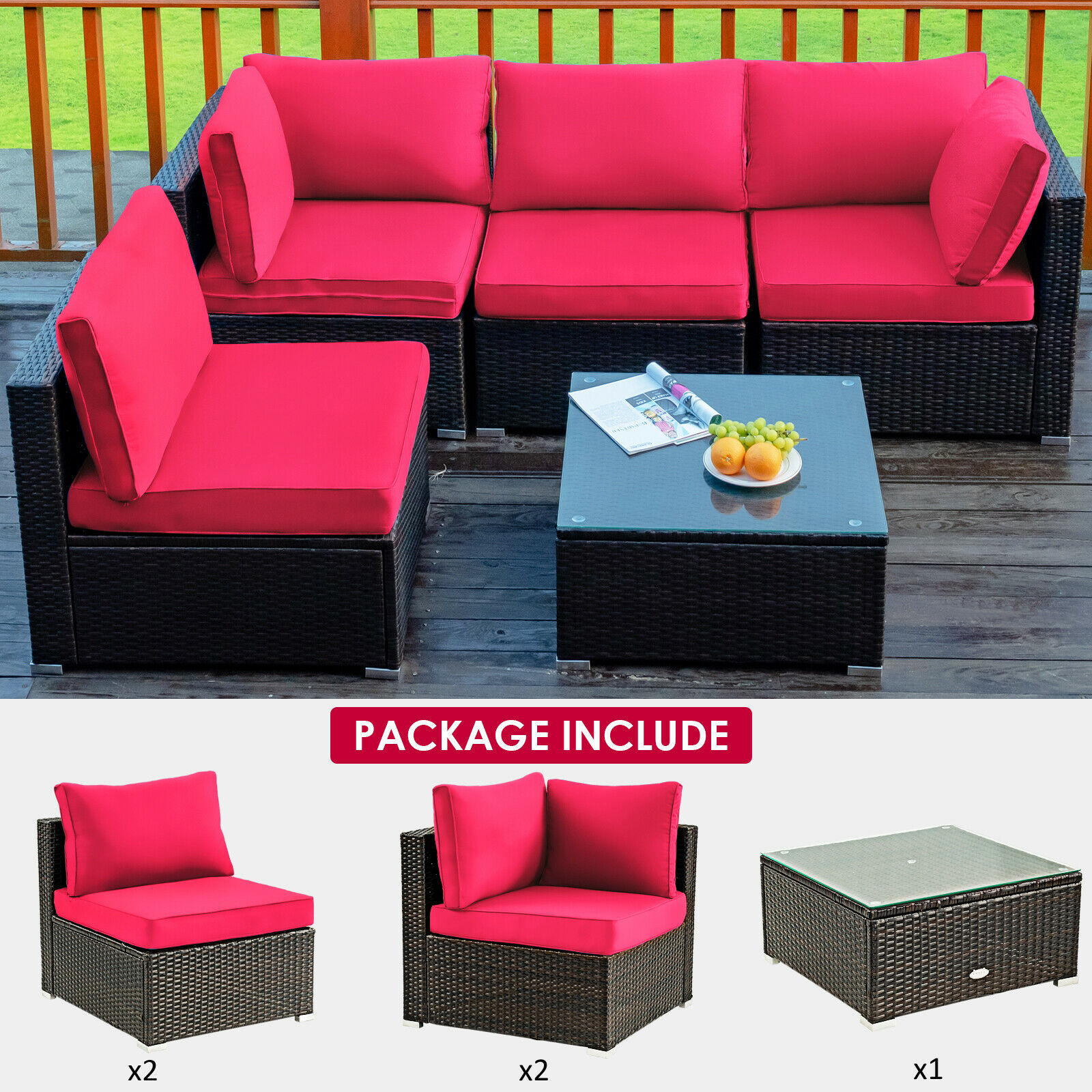 Title 8, Patiojoy 5PCS Patio Rattan Furniture Set Cushio...