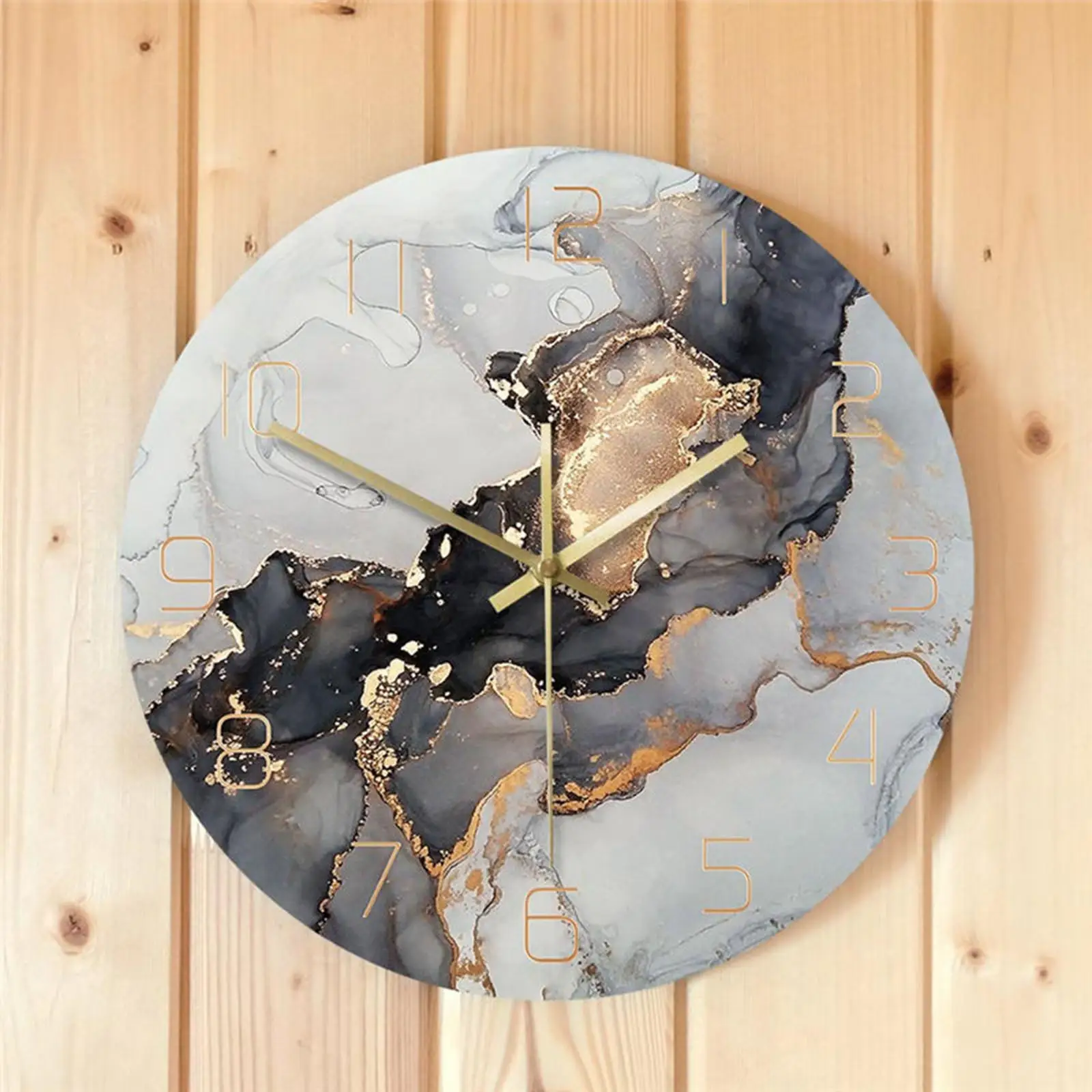 Round Wall Clock Decoration 12H Display Big Numbers Ink Painting Silent Acrylic for Apartment Living Room Restaurant Boys Girls