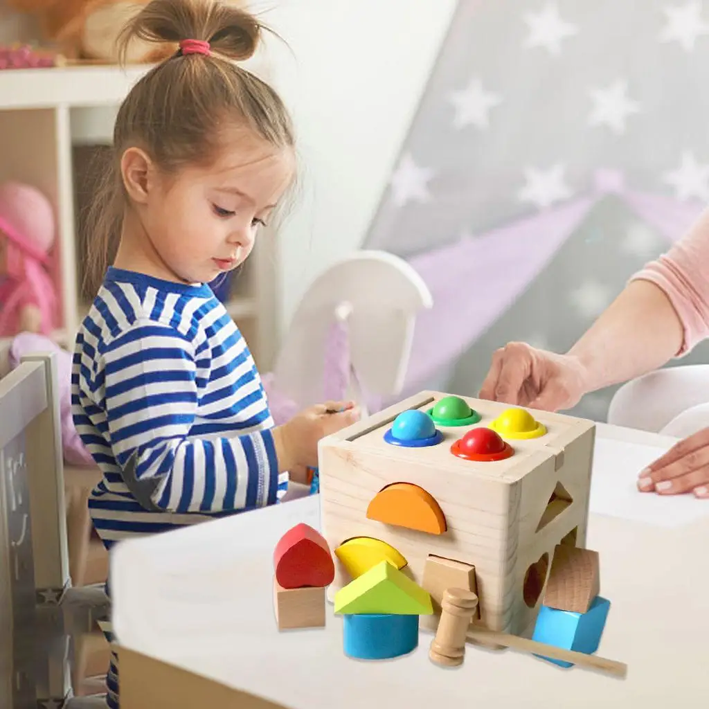 Wooden Shape Mathching Game,  Bulidng Blocks,  House, Shape Sorting Blocks, Educational Toys for Kids Birthday Gift