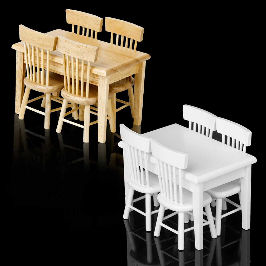 MagiDeal 5Pcs Dining Table Chair Model Set for 1:12 Dollhouse Miniature Furniture Decor Children Pretend Play Toys 2Colors