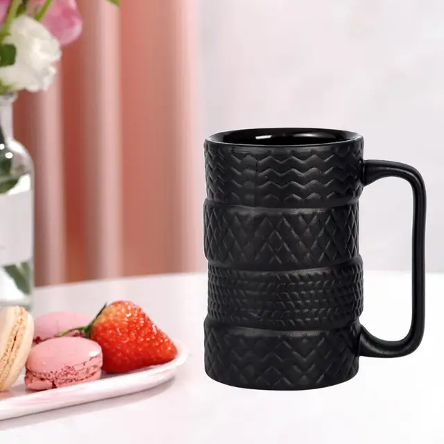 EPFamily 3D Cool Car Mug Tyre Tire Interior Durable Coffee Tea Cup Attractive Mugs Personalized Porcelain Gifts for Men Women Car Lover 14.5 oz Black