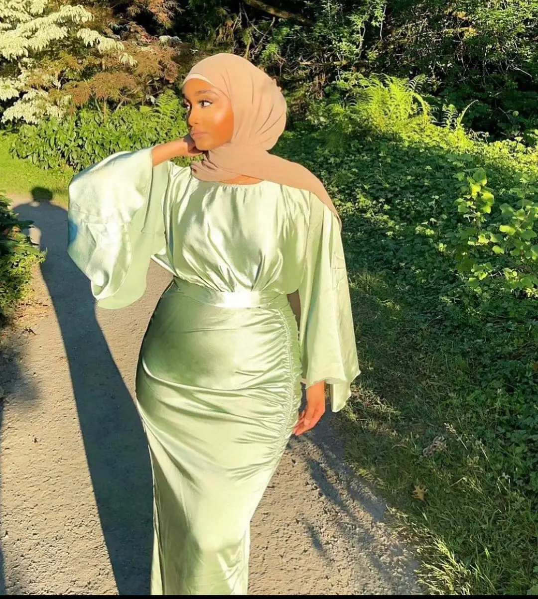 Ramadan Eid Djellaba Feminine Muslim Dress Dubai Shiny Soft Silky Satin ...