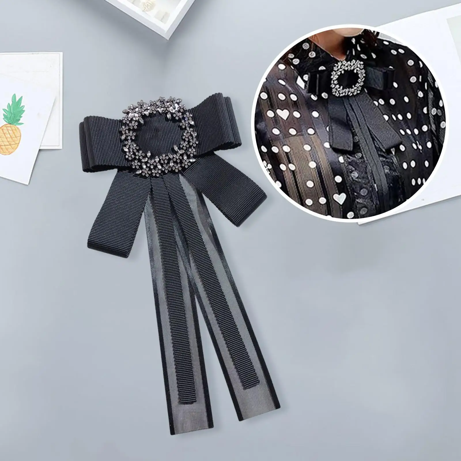 Rhinestone Bow Tie Girls Bowknot Lapel Pin Clothing Accessories Badge Fashion Solid Color Corsage Necktie for Wedding Vest Work
