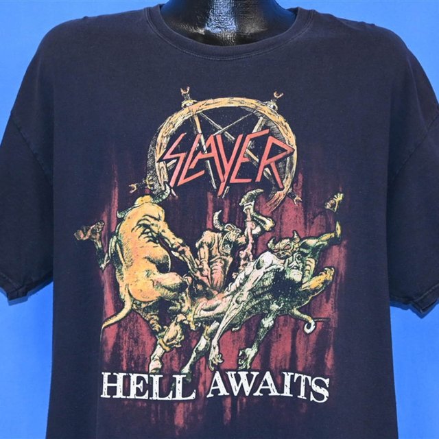 90s Slayer Hell Awaits Thrash Metal Rock Band Cover Art t shirt 