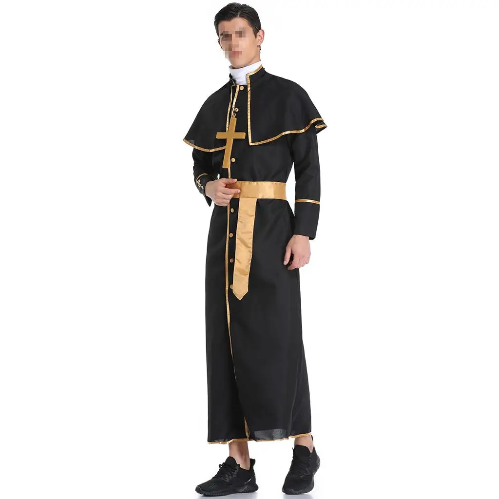 Stag   Outfi Vicar Priest Costume with Cross Mens Fancy Dress