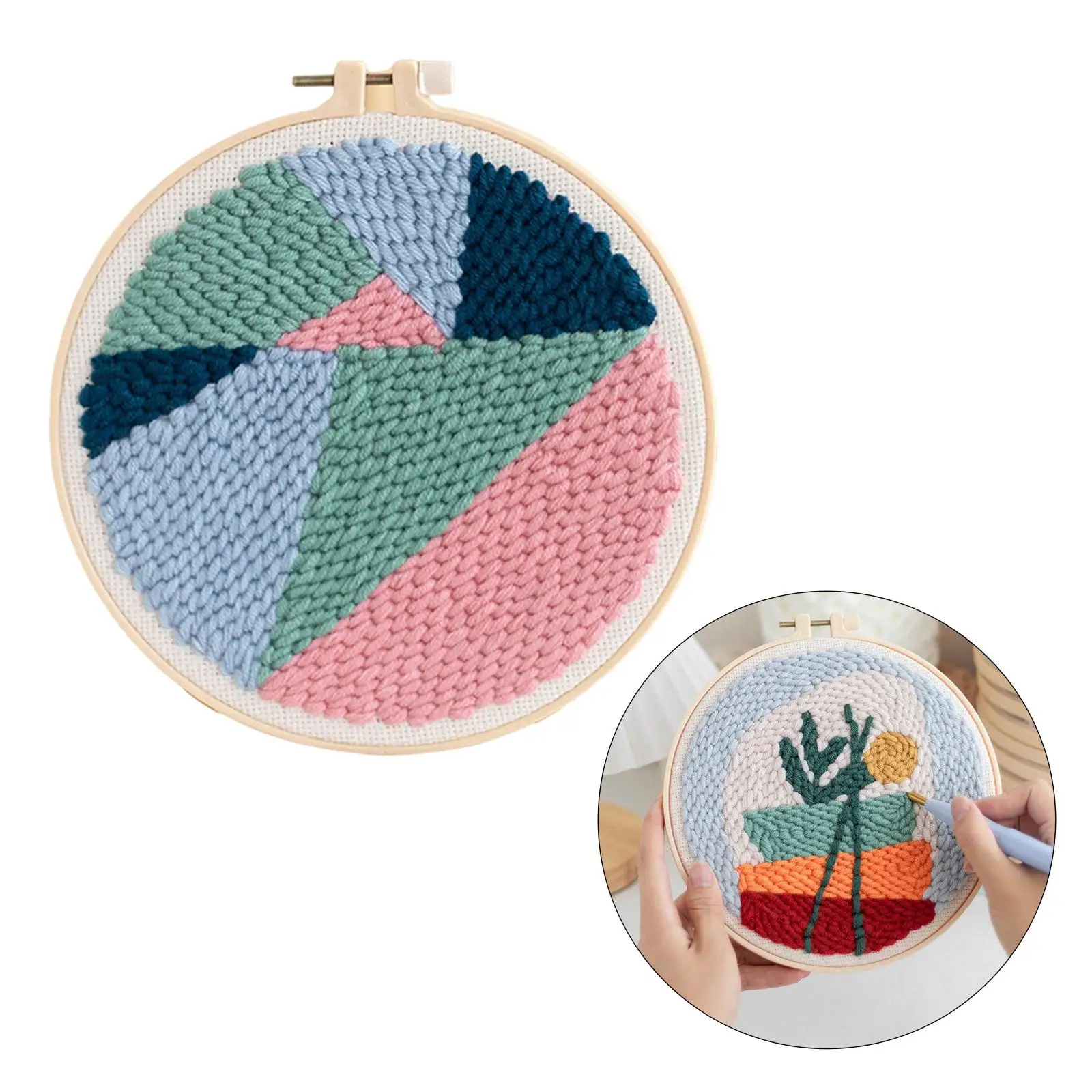 Punch Needle s for Adults Kids Beginner, DIY Rug Yarn Embroidery Starter with Yarn, Pen, Cloth, Threader, Hoop