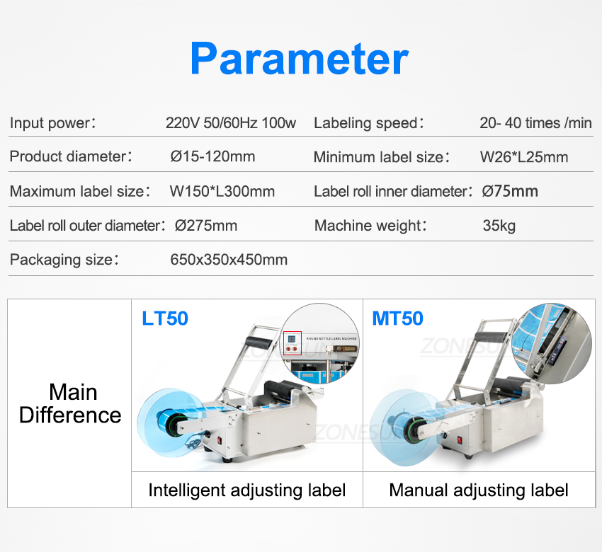 ZONEUN LT-50 Semi-Automatic Sticker Round Bottle Labeler Tube Can Labeling Machine Customized Labeling For Spray bottle