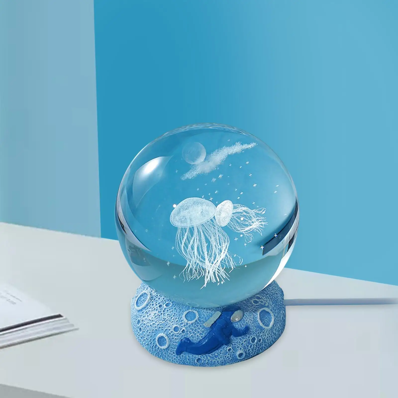 Night Light with Resin Base Crystal Ball for Christmas Desktop Decoration