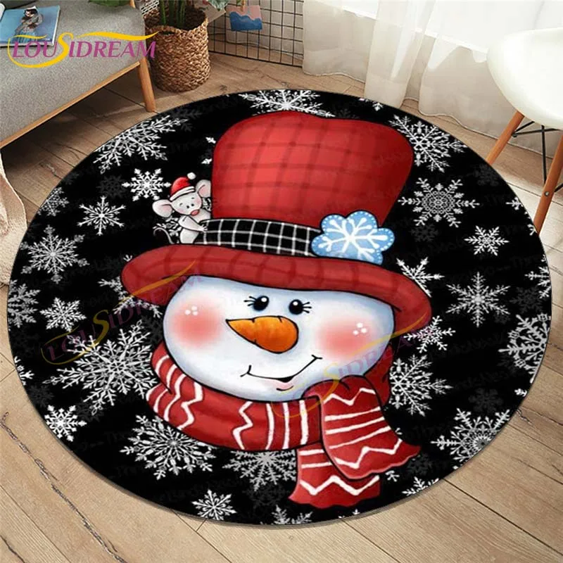 Merry Christmas Round Rug Sowman Mat Christmas Decor Christmas Gift Xmas Carpet Rugs for Living Room Home Decor Red Round Rug