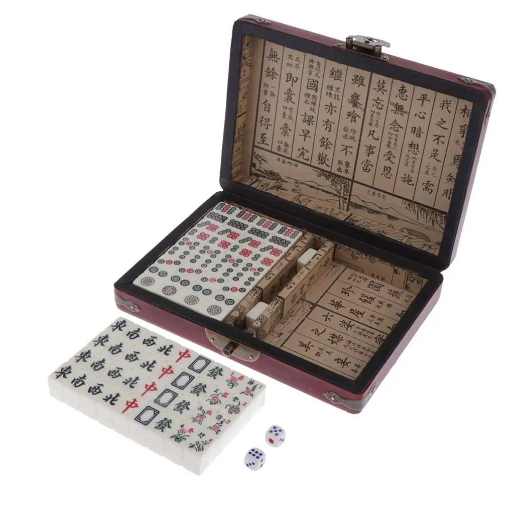 Mahjong Set,  Tiles with Portable Wooden Case - Traditional Game