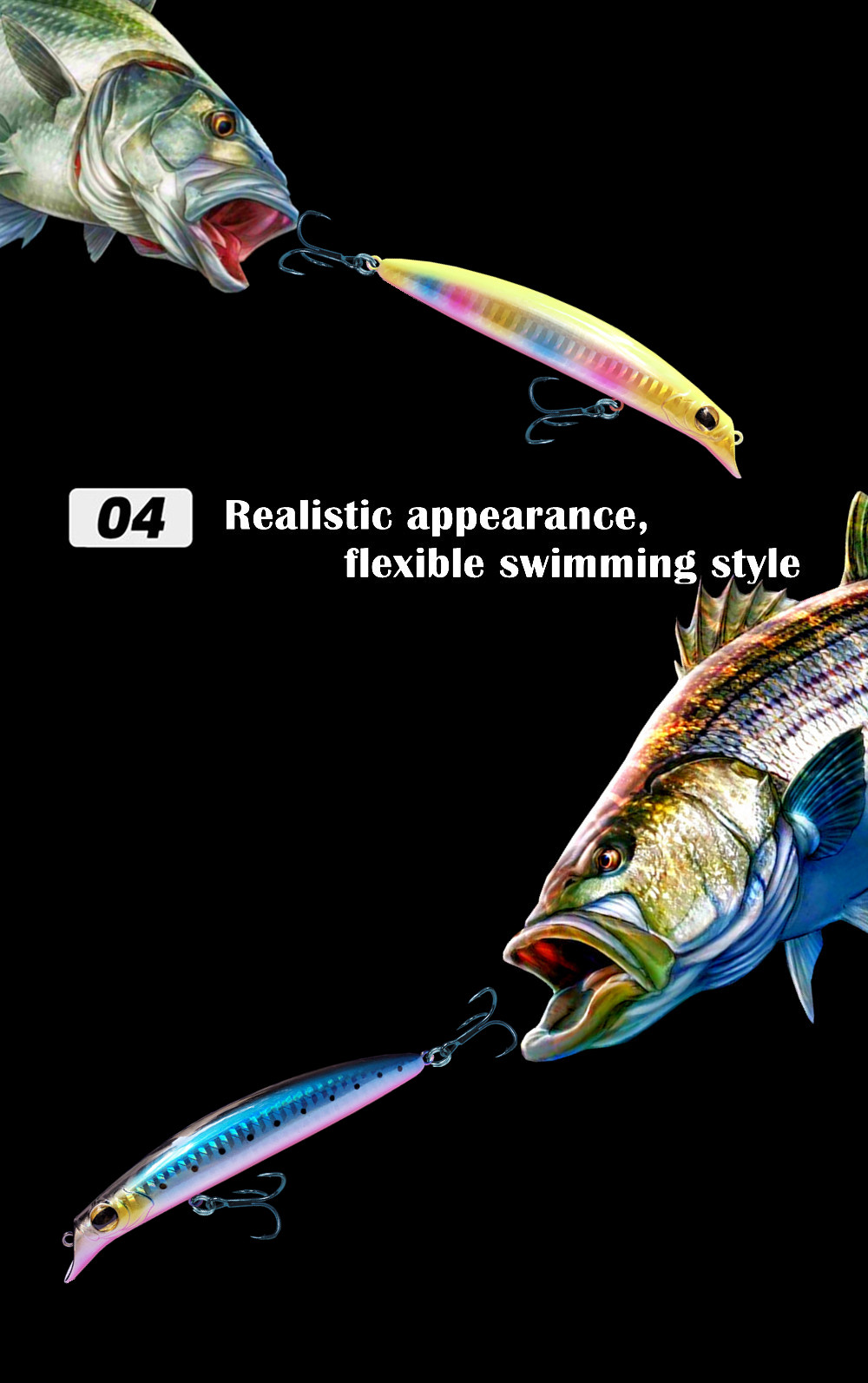 GREENSPIDER NEUE Wobbler 106 mm 18 g schwimmender harter Köder Minnow Kurbel Angelköder Wolfsbarsch Frisches Salzwasser – Detail 8