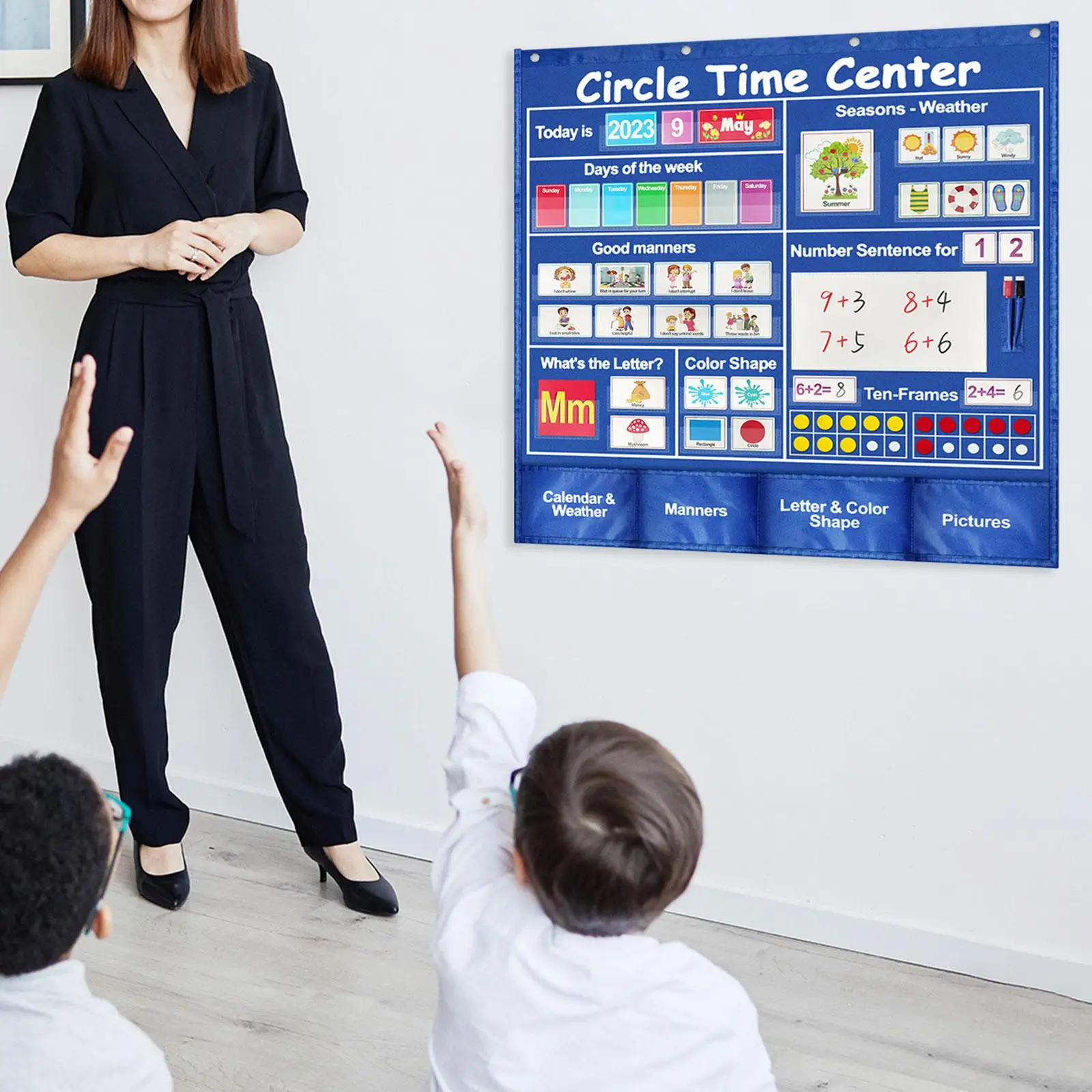Circle Time Learning Center Pocket Chart Educational Pocket Chart for Preschool Daily Math Activities Classroom Elementary