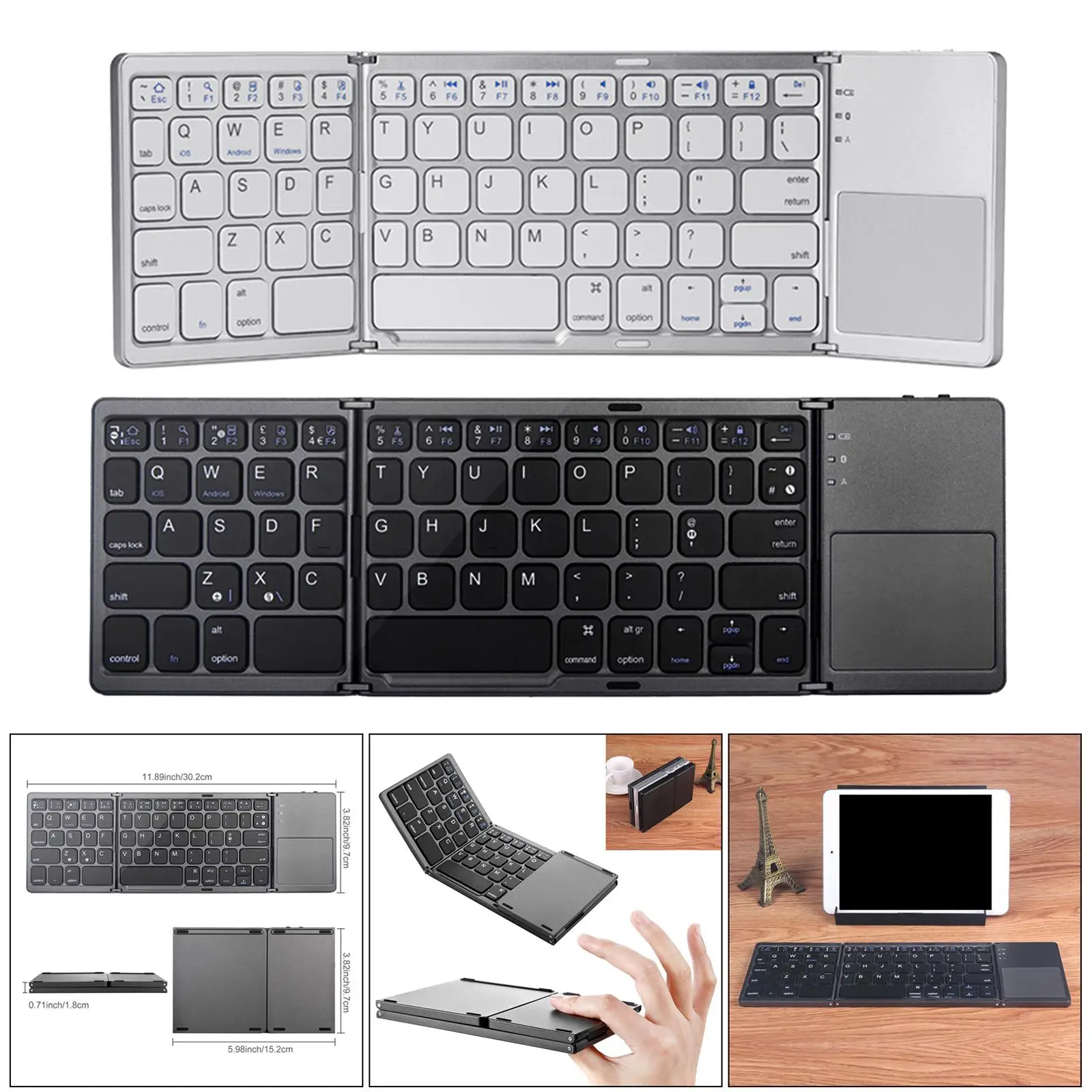Folding Bluetooth Keyboard w/Touchpad Slim Compact Energy-saving